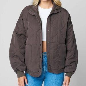 Blank NYC Nutmeg Brown Drop Shoulder Quilted Jacket Soft Tencel Quilted Jacket